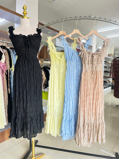 Summer Trendy  Back Hollow Out Tie Lace Long Dresses